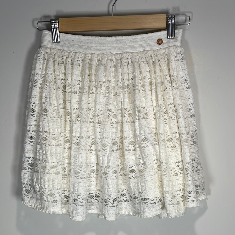 Matilda Jane Cream Lace Tiered Skater Skirt Girls Size 12 Boho Cottagecore